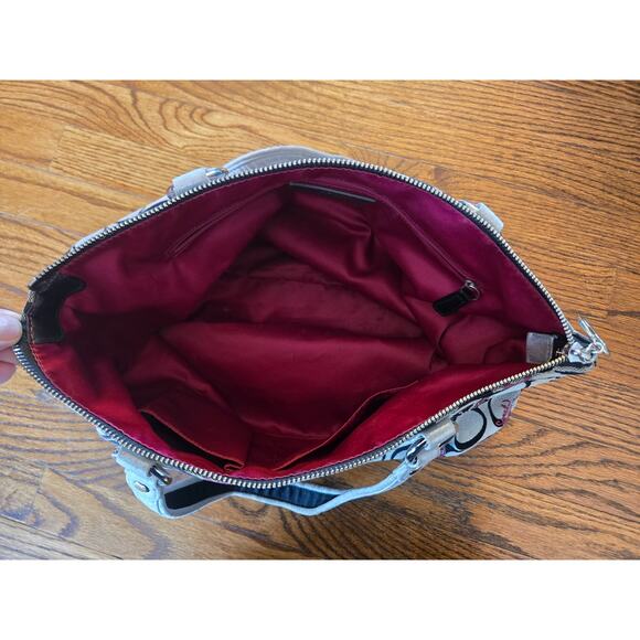 Coach Poppy Signature Hearts Gray Black Canvas Large Tote Bag/ Shoulder Bag - Picture 6 of 12